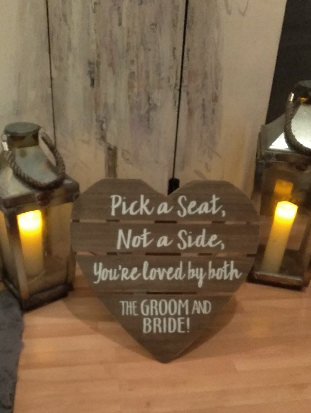 Large Rustic Heart Wedding Sign "Pick a Seat" - Brown & White